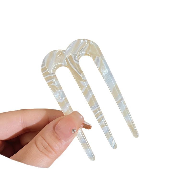 Horquilla en forma de U de tres dientes para mujer, estilo antiguo, nuevo estilo chino, peine fijo para el cabello, horquilla, tocado, horquilla de ácido acético