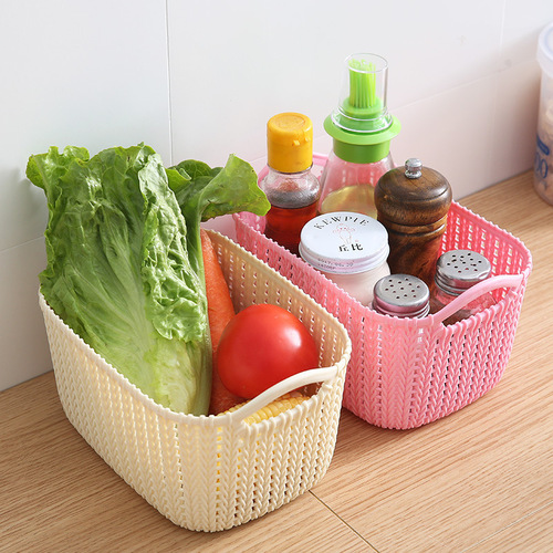 Storage basket plastic woven hand basket desktop sundry placement woven hand basket bath sundry storage basket