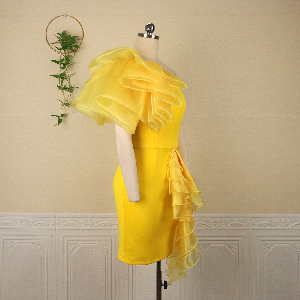 Damenbekleidung Sexy schulterfreies durchsichtiges Organza-Partykleid mit hoher Taille und Hüftrock in Übergröße_voghion.com