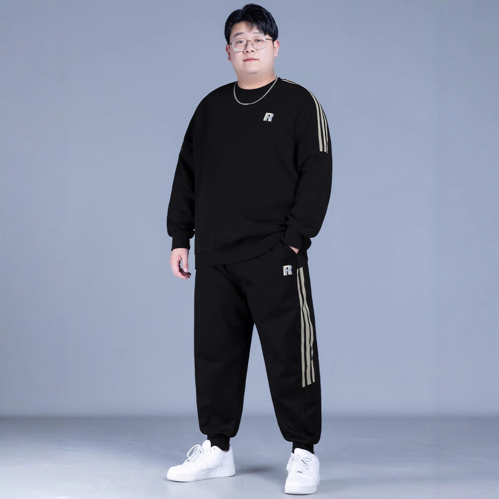 2024 새로운 플러스 뚱뚱한 플러스 사이즈 레저 세트 남자 스포츠 뚱뚱한 남자 가을과 겨울 남자 스웨터 바지 투피스 세트