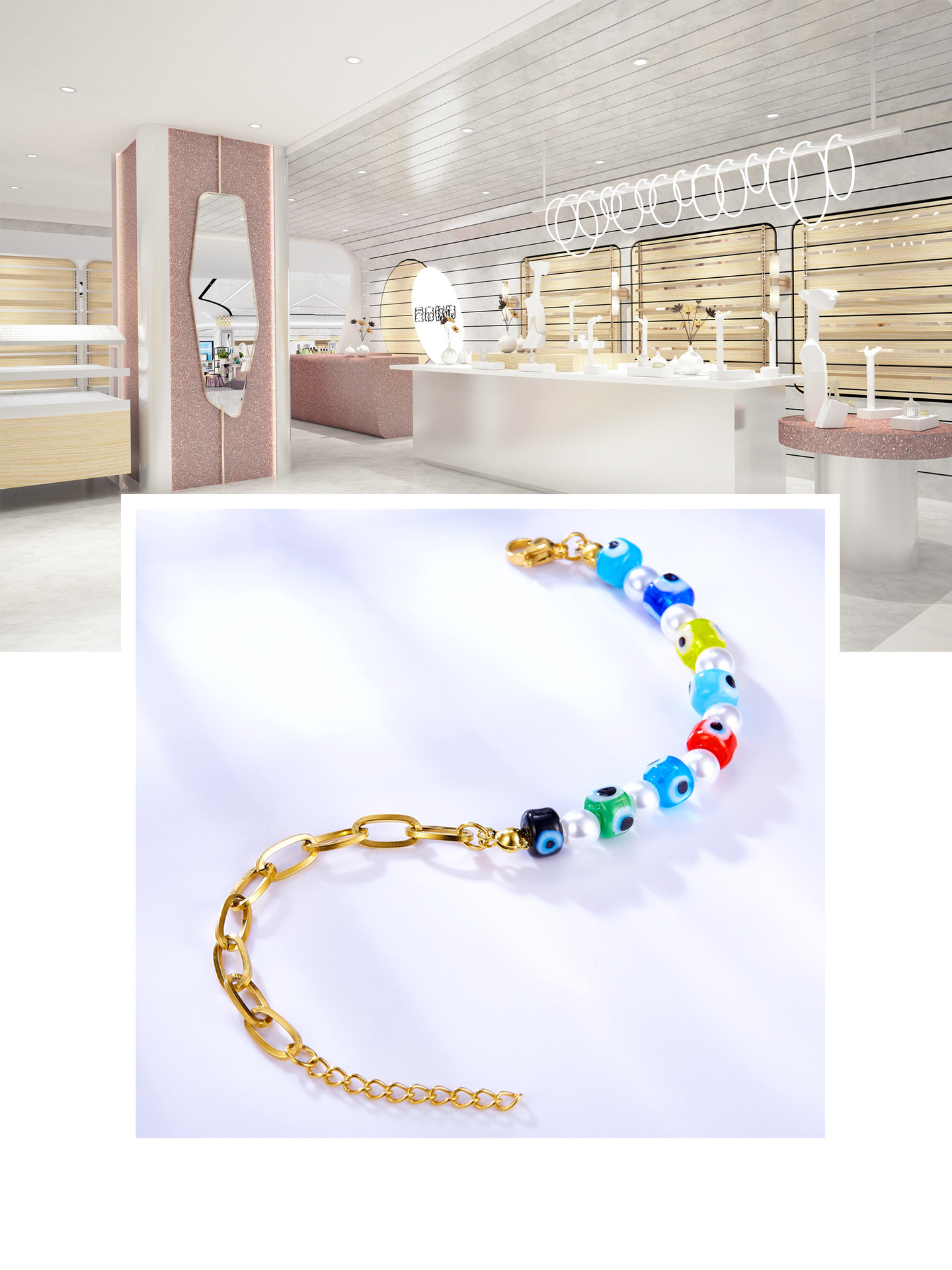 Fashion Geometric Devilu0027S Eye Stainless Steel Beaded Bracelets