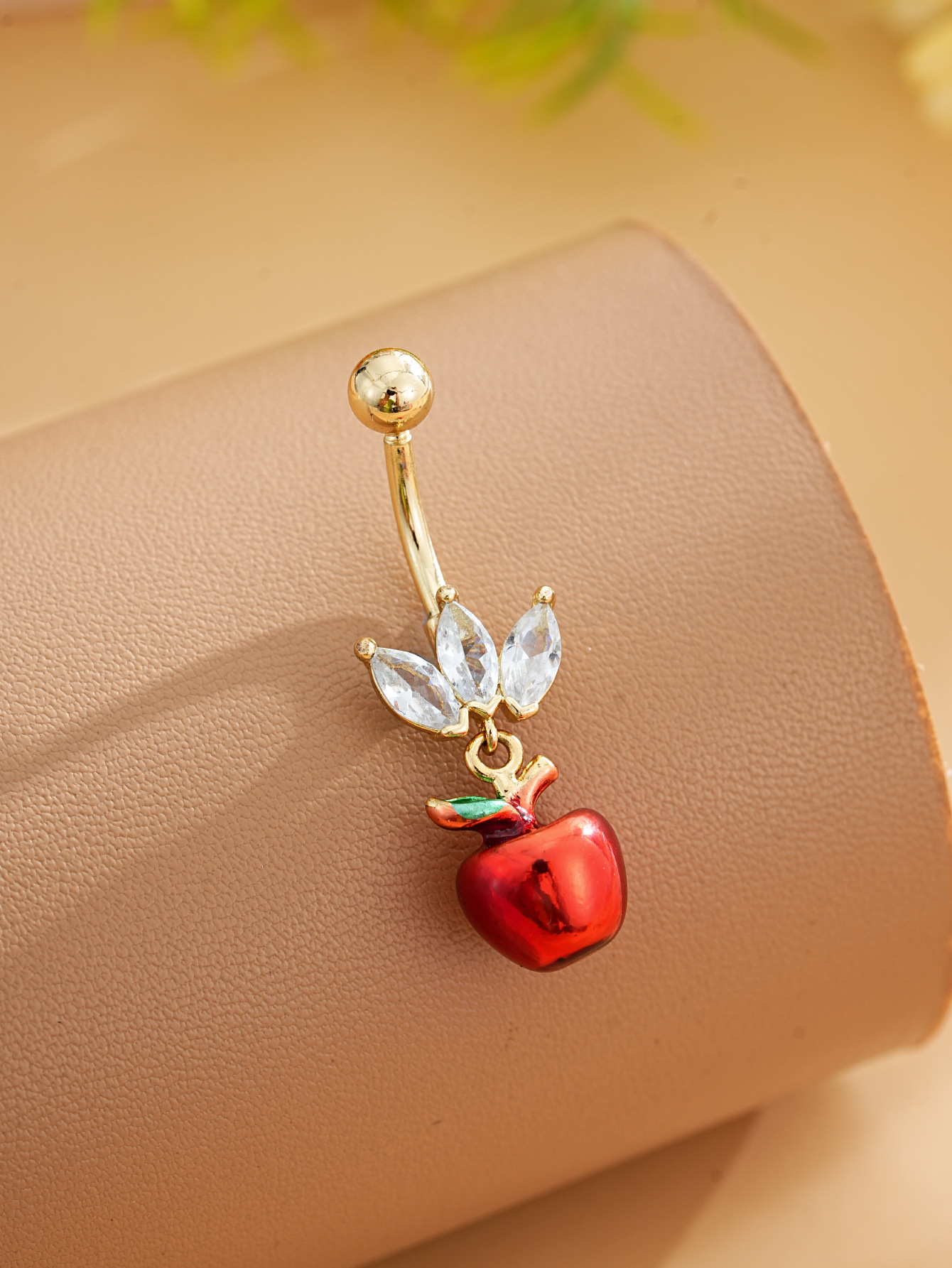 Heart-shaped Zirconia Belly Button Ring With Stainless Steel Chain_voghion.com