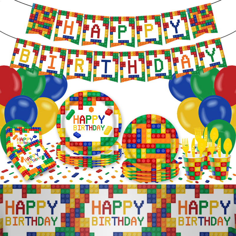 Color Lego Building Blocks Birthday Party Disposable Paper Plate Tableware Children's Toy Building Blocks Paper Cup Tissue Set Color Lego Building Blocks Birthday Party Disposable Paper Plate Tableware Children's Toy Building Blocks Paper Cup Tissue Set