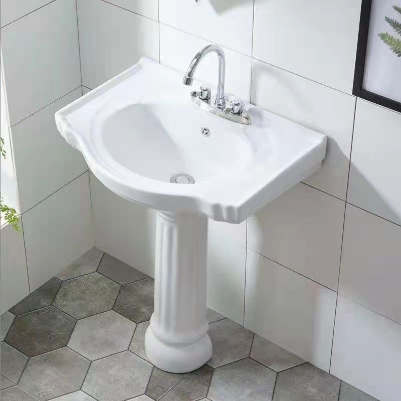 Ceramic Pedestal Washbasin Bathroom Household Floor-Standing Washbasin Single Basin Pedestal Washbasin Arc-Shaped