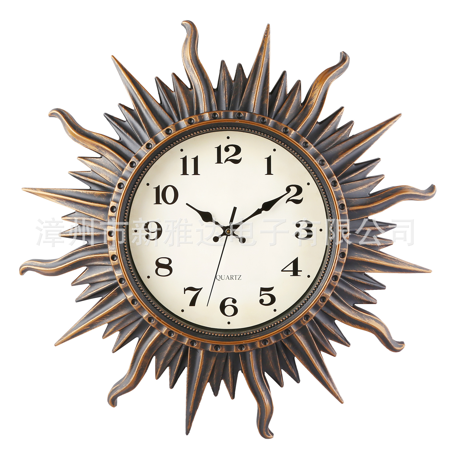 跨境亚马逊清仓特价款塑料挂钟太阳造型美式仿古钟新雅达NE-H885