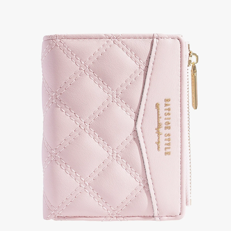 Кошелек женский короткий (BATSIOE) стеганый TPU для карт и монет — 11.5×9×2 см, стиль студента