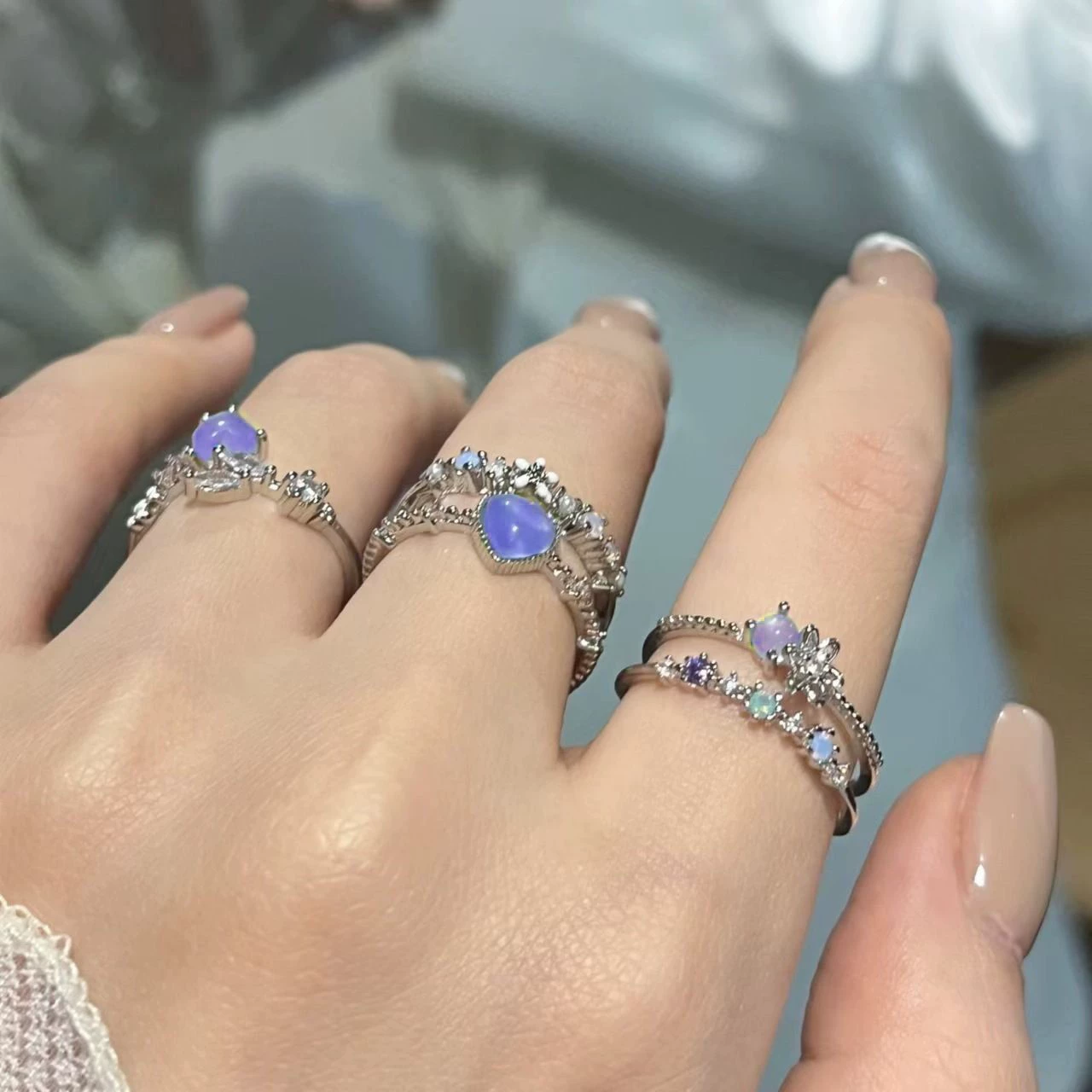 Zirconium Ring Set, one size, simple elegant bright style, high-quality finish