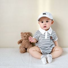 ins嬰幼兒連體衣2024夏季新款男女寶寶條紋三角爬新生兒短袖哈衣