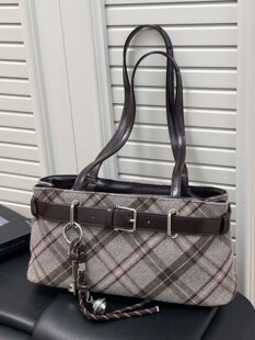 Textured plaid bag women's bag retro 2026 new chain plaid shoulder crossbody bag work commuting tote bag