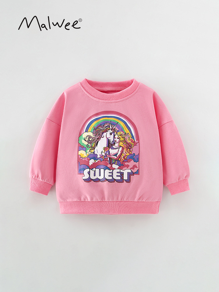 Malwee ropa de niñas suéter otoño nuevo estilo europeo y americano niños adorables impresión de niñas de cuello redondo chaqueta casual