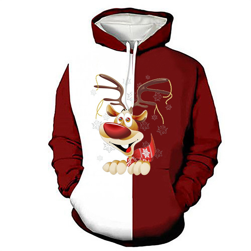 Autumn 2024 Halloween New Product Christmas Deer Men's Round Neck Digital Printed Couple's Hoodie_voghion.com
