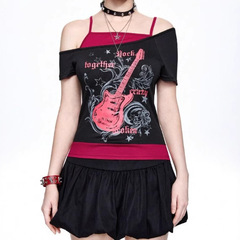 クロスボーダーINSトレンドヨーロッパとアメリカのクロスボーダー夏の新しいファッションゴシックパターンレディース半袖Tシャツスーツ卸売