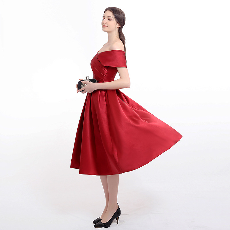 Comercio exterior europeo y americano Amazon AliExpress deseo vino rojo falda simple satén banquete boda Vestido de regreso a la puerta