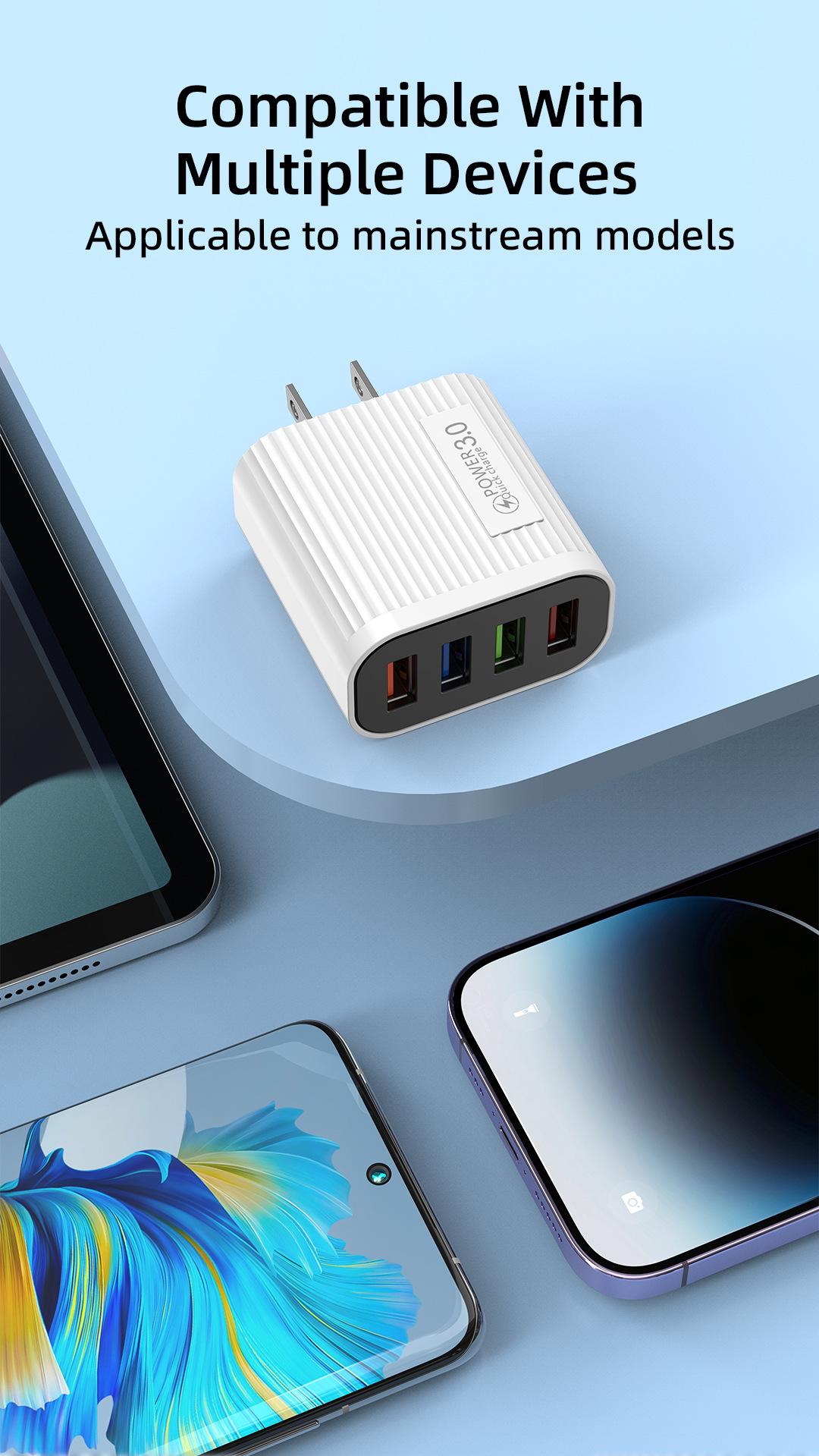 4USB Multiport 5V2.4A Mobilt hurtigopladningshoved Standard rejseoplader_voghion.com