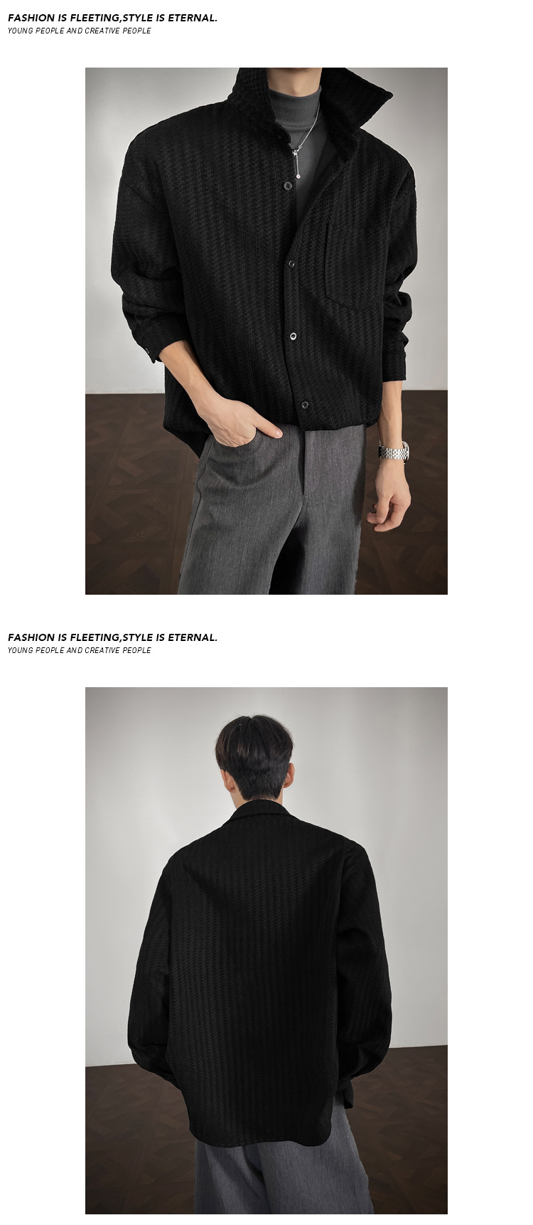 Camicia da uomo in stile retrò americano, con motivo a spina di pesce pesante, primavera autunno, di alta qualità, con colletto rovesciato_voghion.com