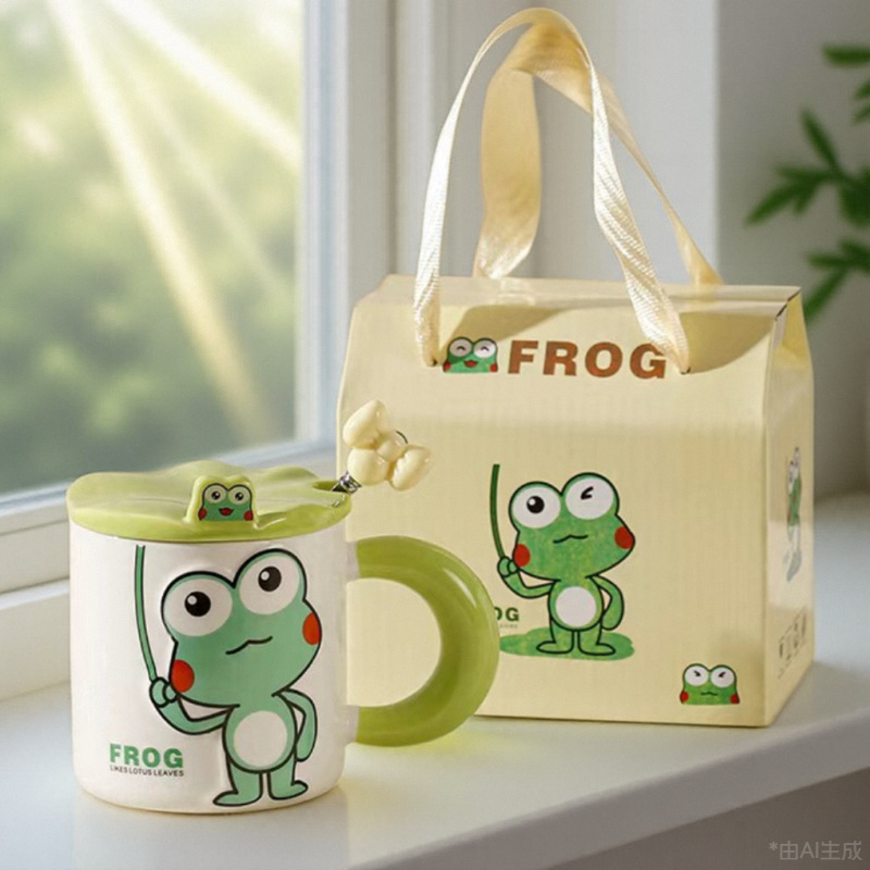 青蛙杯子高颜值动物陶瓷杯伴手礼商务套装卡通儿童礼品水杯马克杯