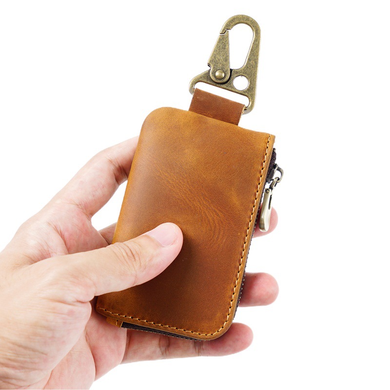 New Japanese Youth Cowhide Small Coin Purse Portable Zipper Storage Bag Bluetooth Headset Bag Keychain Protective Cover