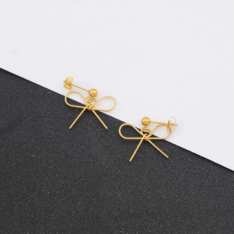 1 Pair IG Style Simple Style Bow Knot Plating Hollow Out Stainless Steel Drop Earrings display picture 3