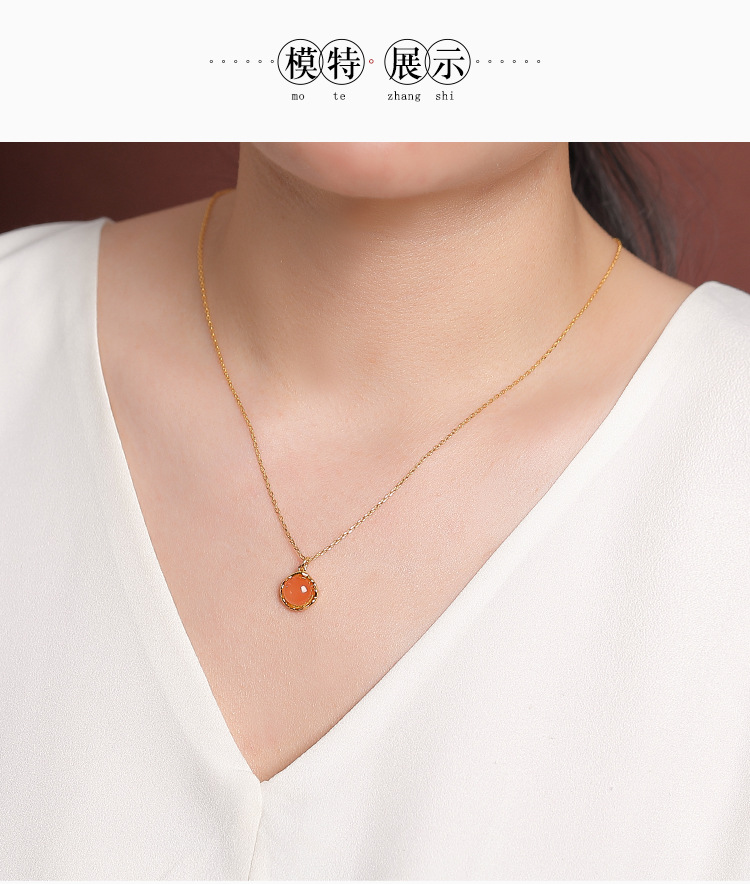 Dây chuyền bạc S925 mạ vàng hồng đính mã não xanh ngọc lục bảo hình học — Kiểu Phỉ Thúy chi tiết 10