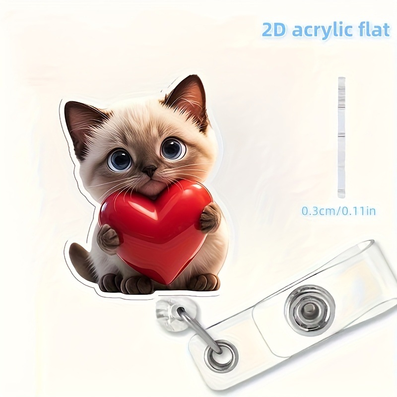 Clip de insignia de gatito de amor creativo de acrílico transfronterizo, clip de identificación, hebilla retráctil y fácil de tirar image 5