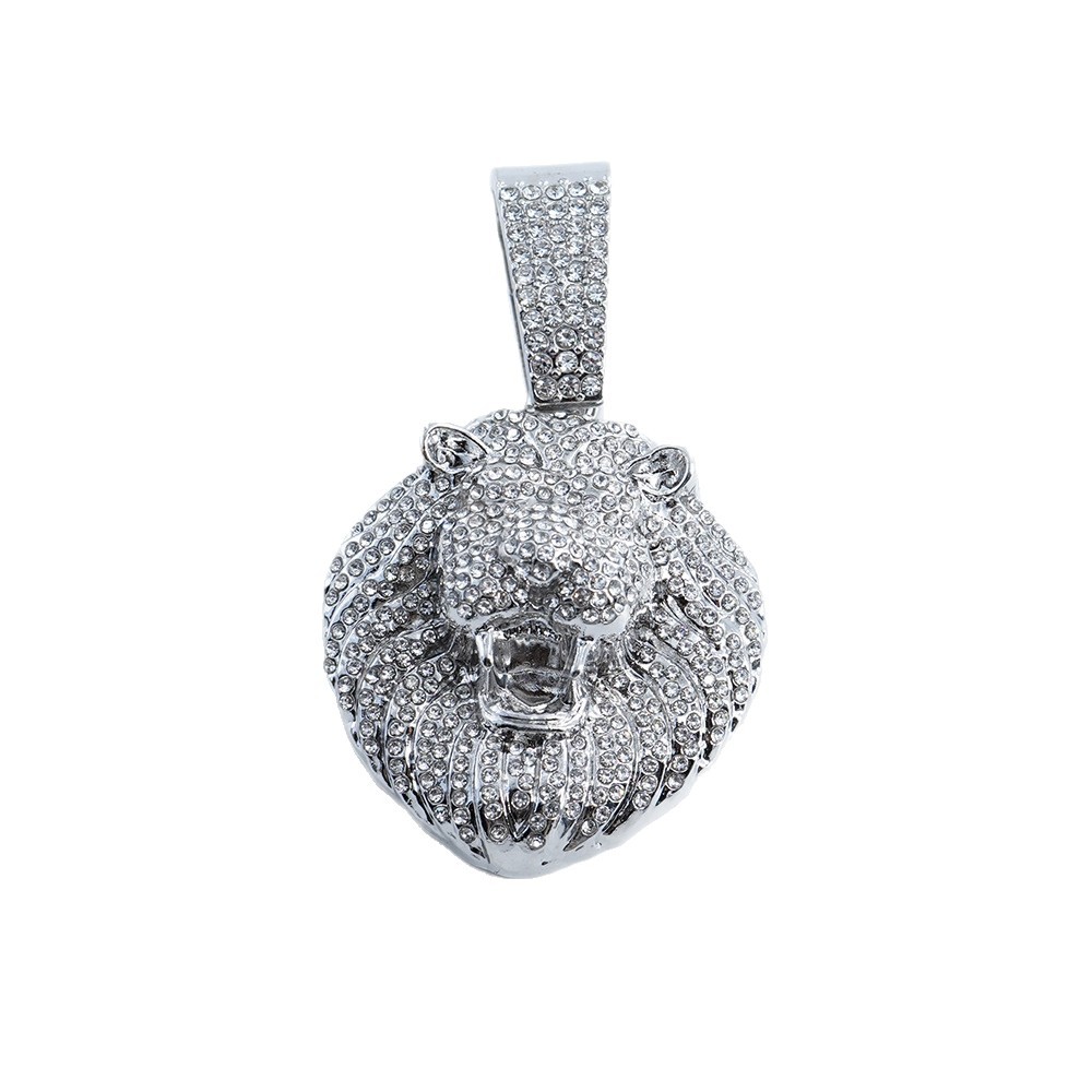 Personalidad hombre fresco diamante completo colgante de cabeza de león tridimensional collar de cadena cubana collar estilo hip hop europeo y americano cadena de clavícula