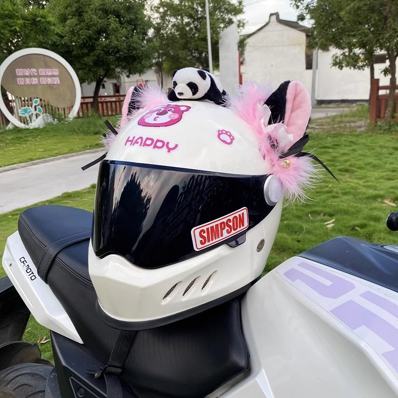 Plush Stereo Black Pink Lace Cat Ear Helmet Decoration Universal