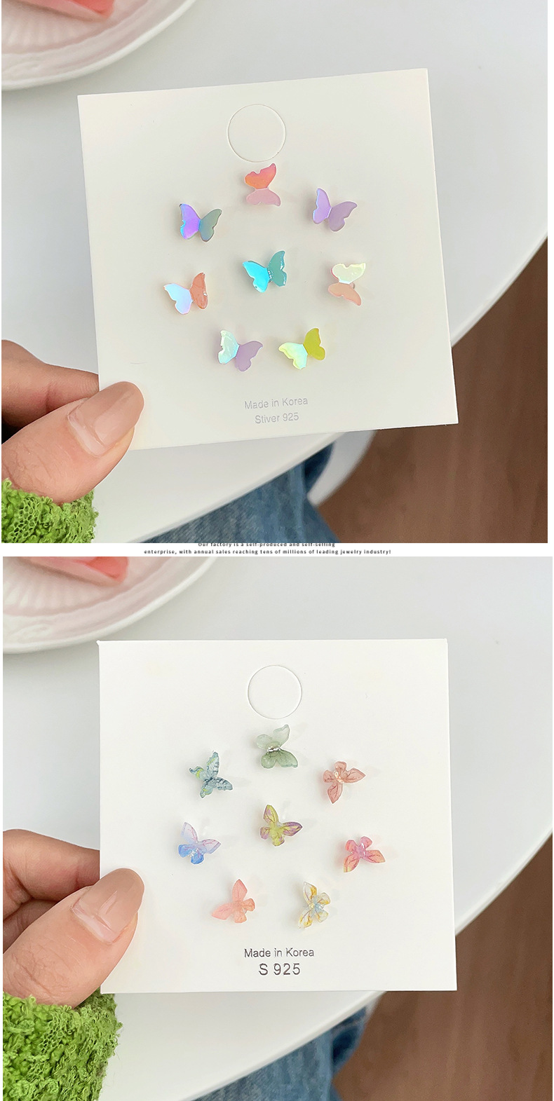 Daily Occasion Plastic Material Flower, Butterfly Pattern 8 Pieces Sweet Flower Butterfly Epoxy Plastic Ear Studs