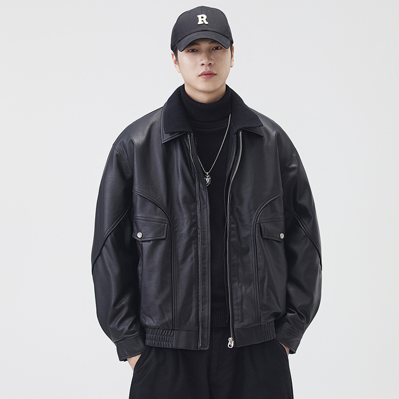 Fake Two-Piece Pu Leather Lapel down Jacket for Men, 2026 Winter New Style, Casual Loose Stylish Designer down Jacket