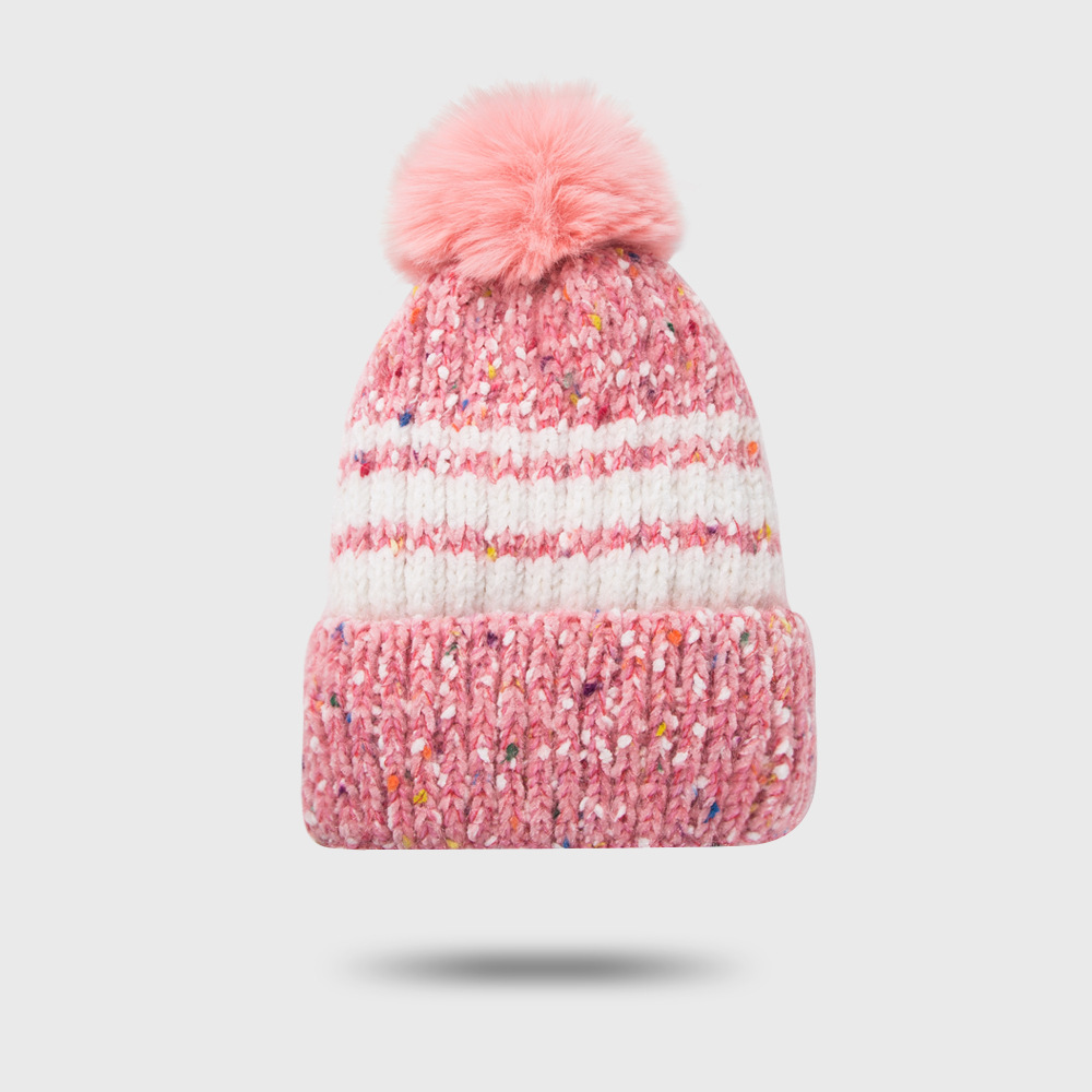 100g Weight Anniversary, Outdoor, Travel, Birthday, Festival, Sports, Shopping Occasion Stripe Pattern Unisex Gender Basic Style Light Blue, Pink, Red, Yellow, Black Color One Size Size Fashion Thick Velvet Hat Warm Fur Ball Caps Cute Knitted Woolen Hat 7