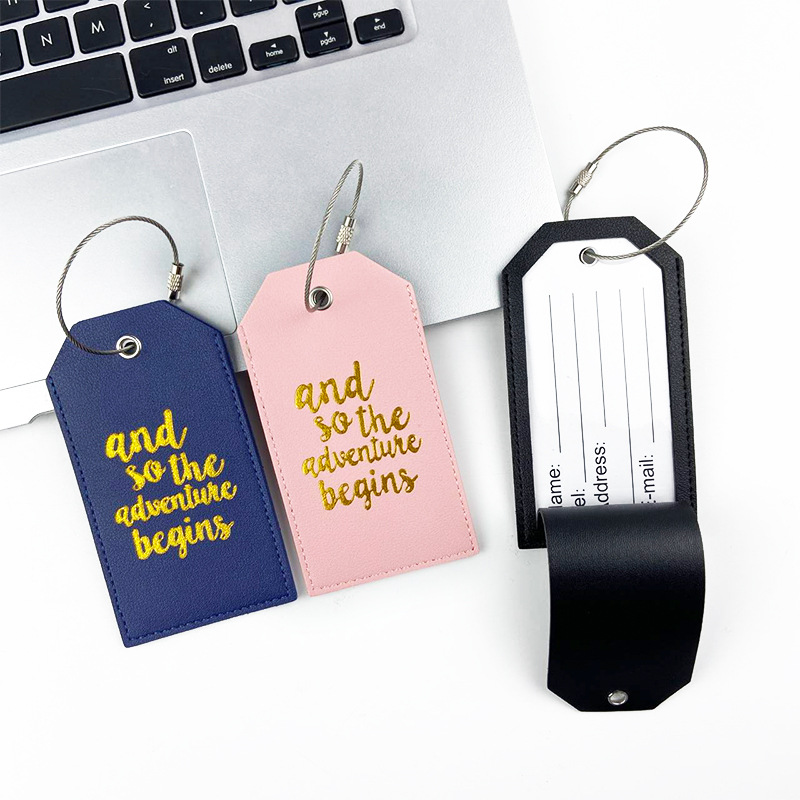 En stock tarjeta de embarque de cuero bronceado grueso de doble cara transfronteriza con tarjeta de papel de firma etiqueta de equipaje pu etiqueta de equipaje