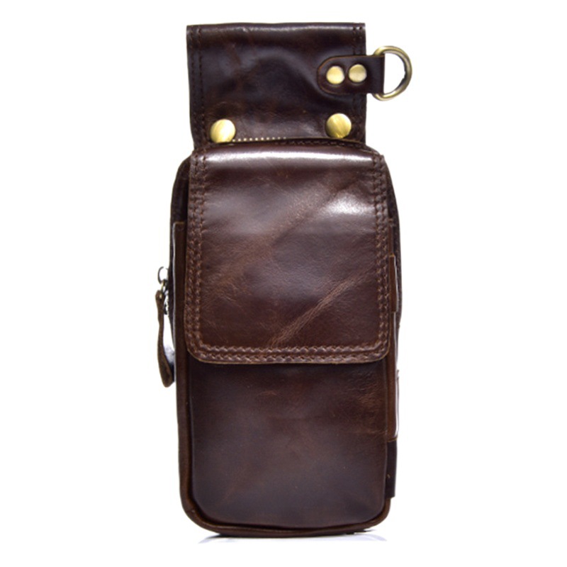Men's Genuine Leather Waist Bag Trendy Men's Bag First-Layer Cowhide Crazy Horse Leather Belt Phone Bag Construction Site Street Fashion