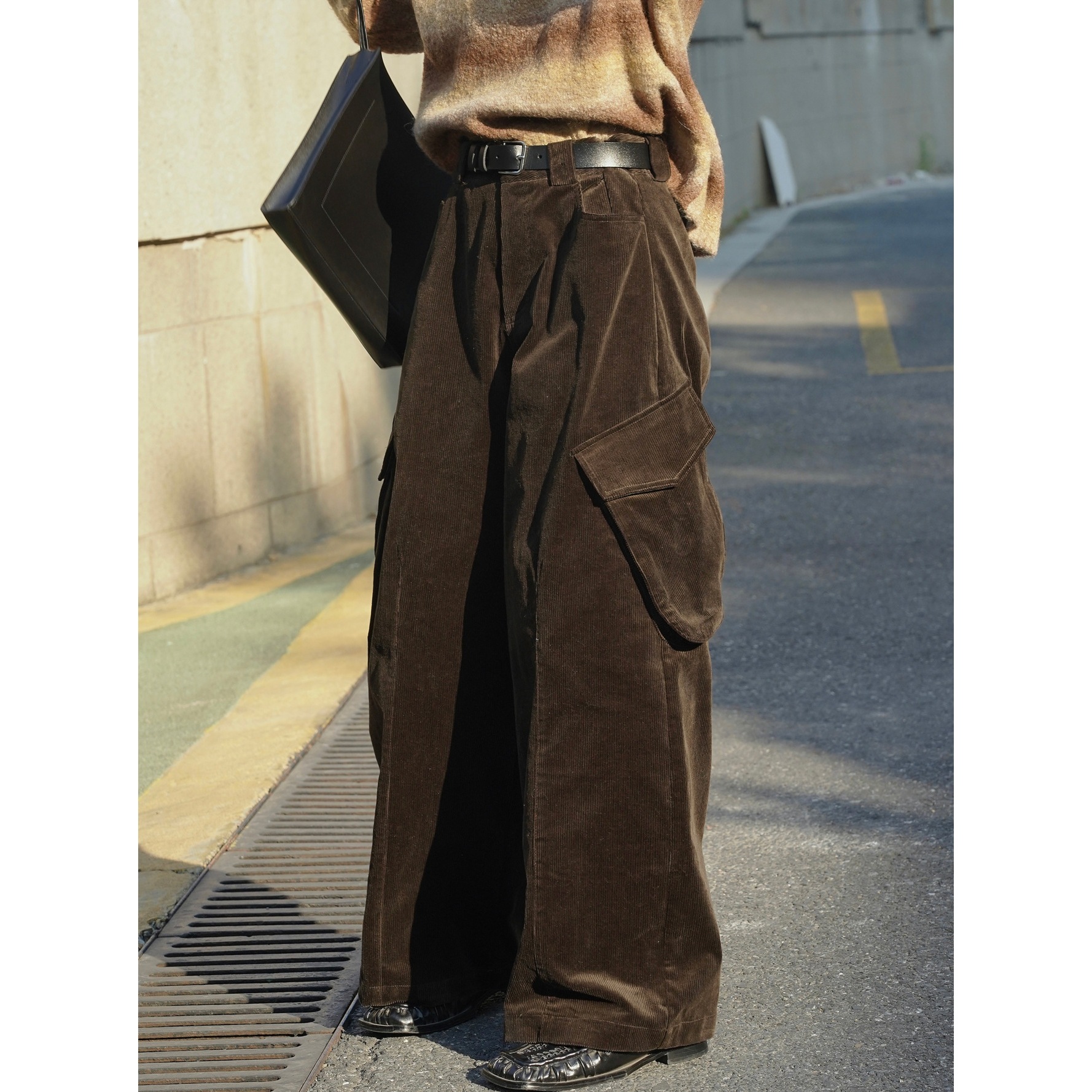 Winter Womens Corduroy Work Pants High Waist Wide Leg Loose Warm