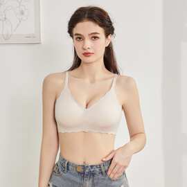 亚马逊薄款无痕果冻条内衣女无钢圈聚拢收副乳运动美背文胸罩货源