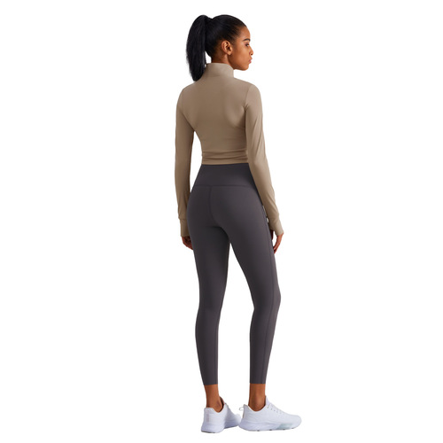 New autumn and winter outdoor short yoga jacket stand collar anti-slip zipper sports jacket high elastic slim fitness long sleeve