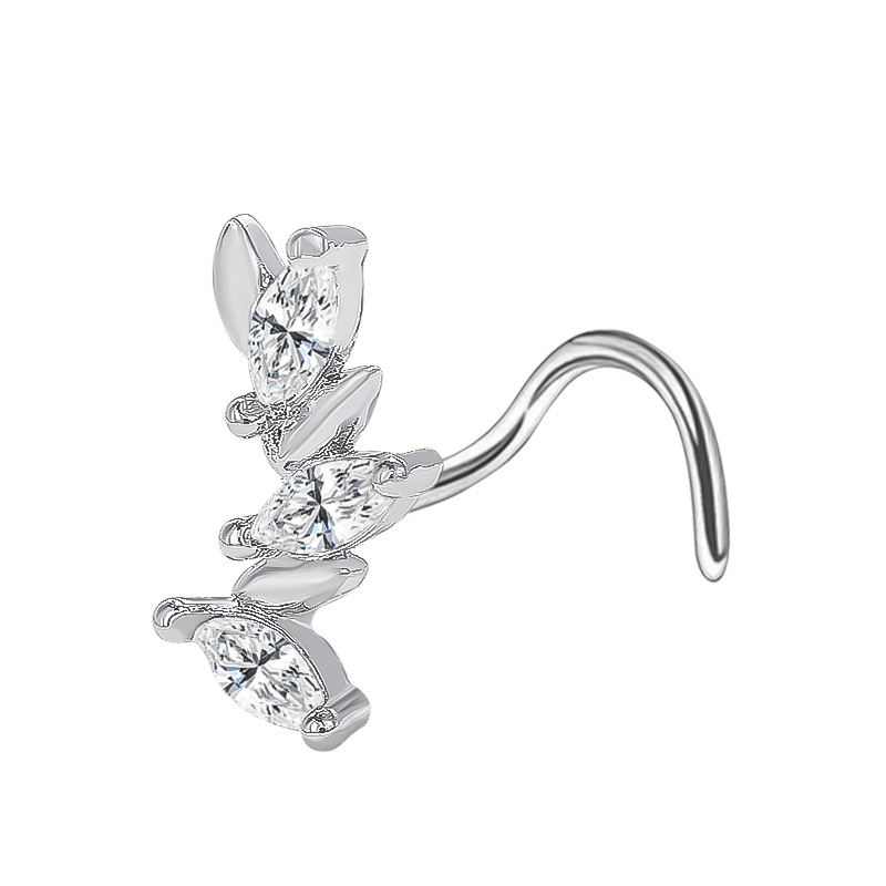 Bent Rod Stainless Steel Fashion Zircon Side Nose Stud Fine Needle Piercing Earring Yiwu Source Manufacturer Wholesale_voghion.com