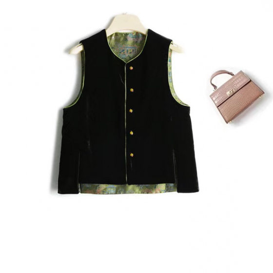 Quality Assurance Age-reducing New Chinese Style National Style Vintage Vest Jacquard All-match Two-sided Vest Jacket Vest Spring