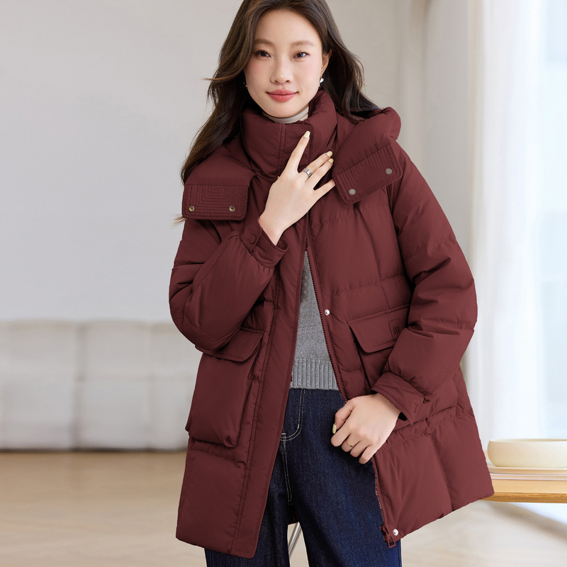 连帽棉服女冬2025新款小个子中长款时尚洋气保暖宽松运动棉衣外套|undefined