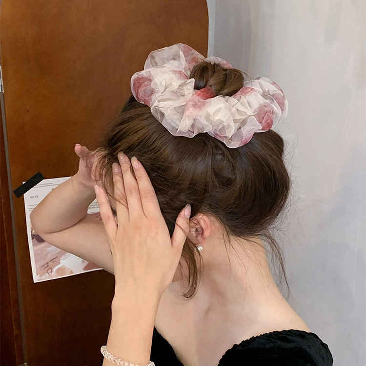 韓国の春夏のロマンチックなふわふわメッシュ花柄ヘアゴム、スーパーフェアリー、優しいボールヘアロープ、新しいヘアアクセサリー|undefined