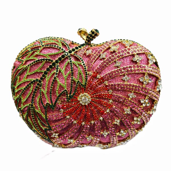 Túi clutch dạ tiệc nữ đính đá hình quả táo phong cách Âu Mỹ — Màu đỏ hoa hồng