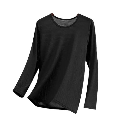 Summer mesh ice silk long sleeve t-shirt for men, thin, loose, breathable, quick-drying, sporty, casual, outdoor, versatile, simple long t-shirt.