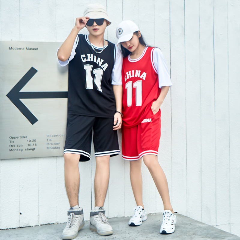 假两件篮球服套装运动体恤 男女t恤短裤透气训练宽松短袖班服定制