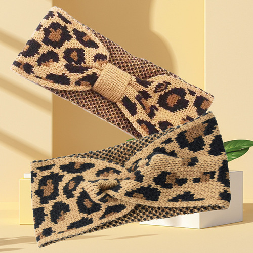 Leopard print knit hair tie face headband makeup removal hair cap postpartum headscarf hair tie manufacturer wholesale