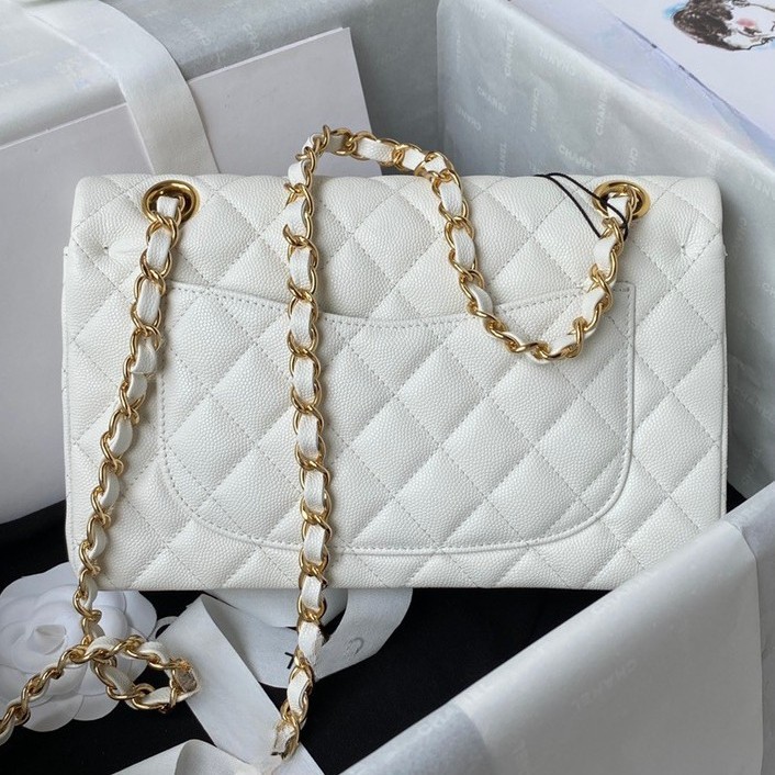 小香风新款真皮女包鱼子酱牛皮CF翻盖菱格单肩链条包