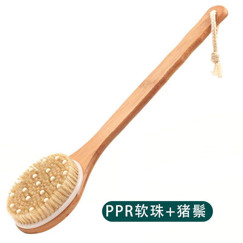 Amazon Cross-border 40cm Long Handle Bamboo Bath Brush Pig Bristle Soft Hair Shower Brush Body Brush Back Scraper Dry Brush