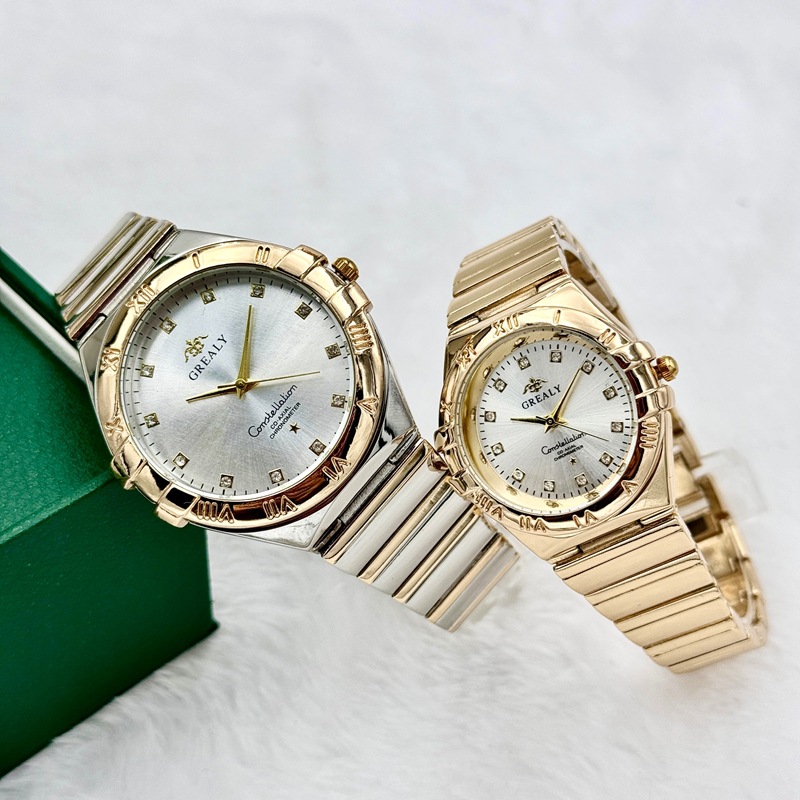 Grealy Hot-Selling Cross-Border Waterproof Couple's Watch Temu Steel Band Men's and Women's Quartz Watch Fashion Watch Manufacturer Wholesale