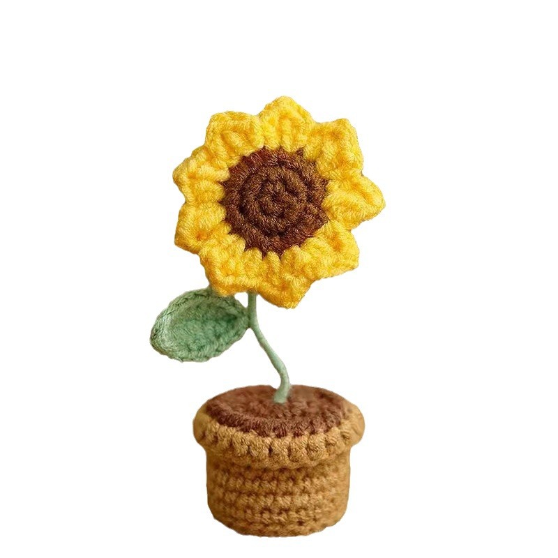 Paquete de material DIY lana flor trenzada mini maceta para automóviles sol adornos de escritorio ganchillo flores inmortales