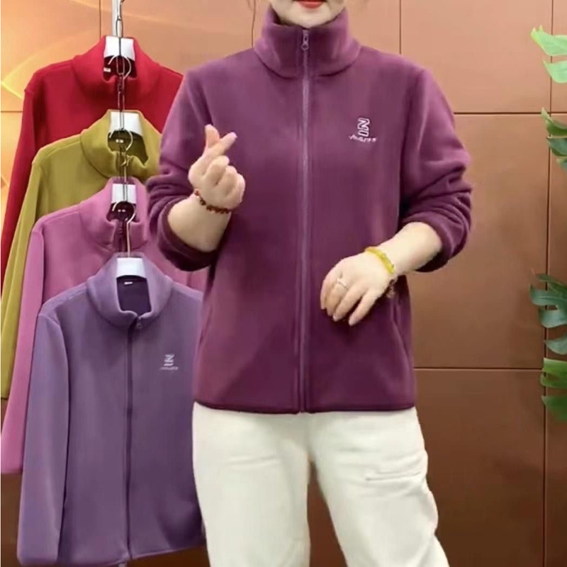 2025 Autumn Fashion Double-Sided Fleece Stand Collar Women's Jacket for Moms, Warm Solid Color Sportswear for Middle-Aged Women in Autumn and Winter 2025 Autumn Fashion Double-Sided Fleece Stand Collar Women's Jacket for Moms, Warm Solid Color Sportswear for Middle-Aged Women in Autumn and Winter