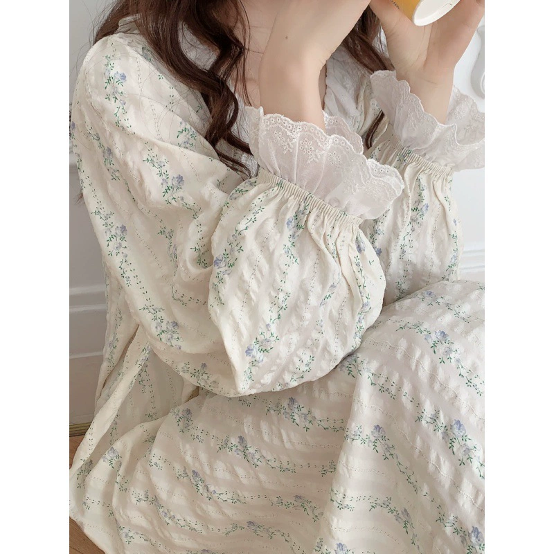 Милая кукла, длинная юбка для принцессы, пижама, новая коллекция, floral принт, воротник-кушонок, свободный крой, плюс размер