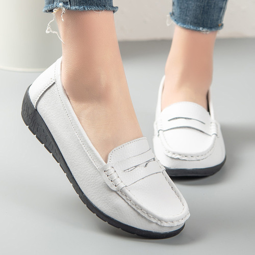  Spring and Autumn New Nurse Shoes, Casual Flat Women's Single Shoes, Bean Shoes, Mother Shoes, Calfskin Sole, Direct Manufacturer