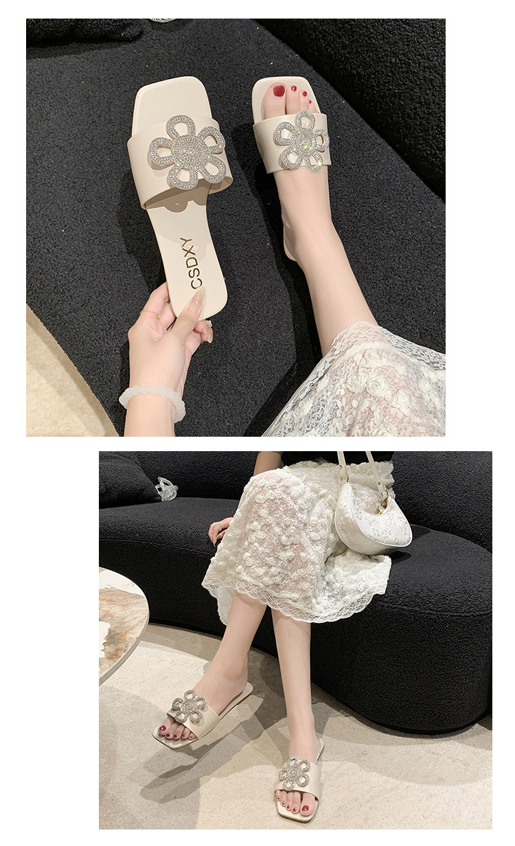 Women's Casual Vacation Solid Color Rhinestone Square Toe Slides Slippers display picture 12